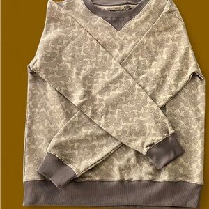 Coach Men's Taupe Patterned V-Neck Sweater